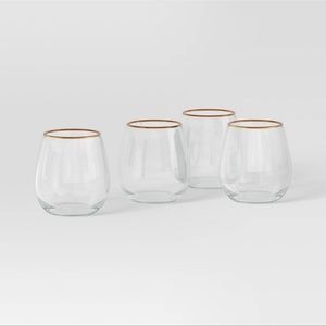 4pc Stemless Wine Glass Set with Gold Rim by Threahold